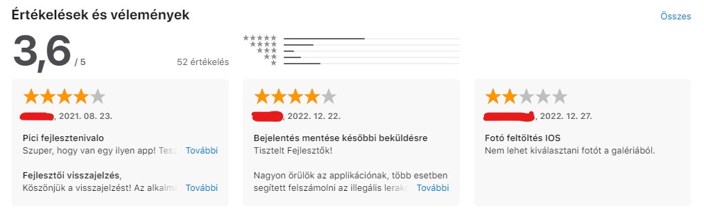 A HulladékRadar értékelése a Google Play Store-ban a cikk írásakor 2,7-en állt, az App Store-ban 3,6-on. Kép forrása: Google/Apple