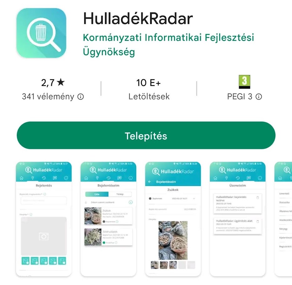 HulladékRadar a Google Play Store-ban. Kép forrása: Google